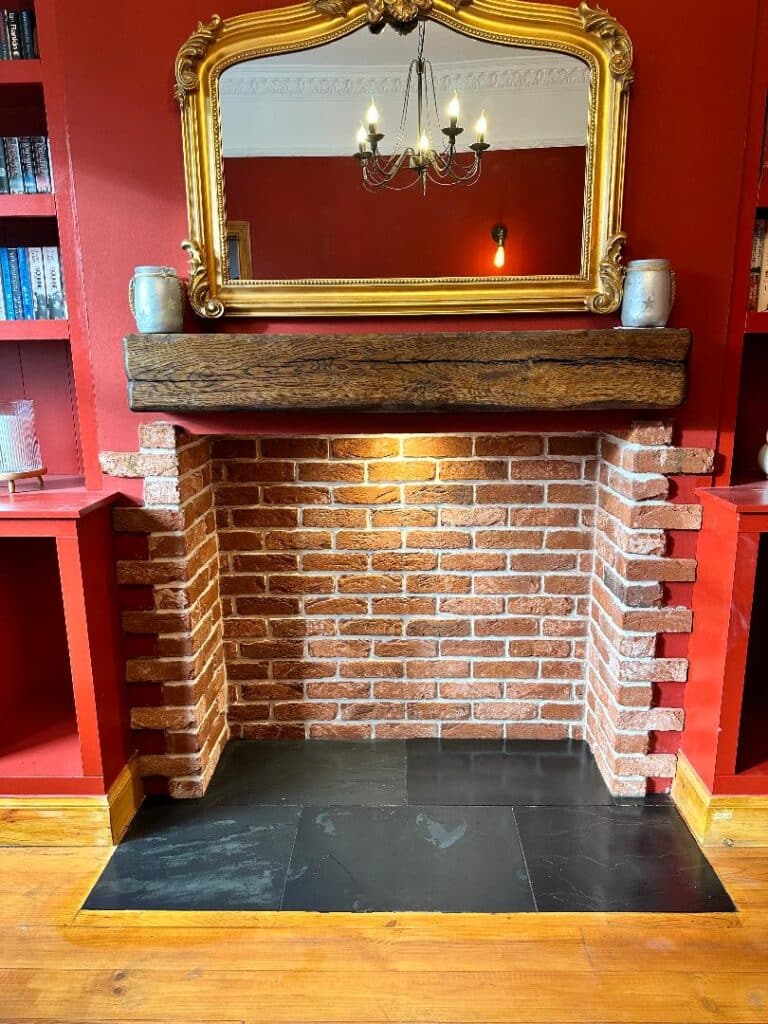 brick cladding in fireplace